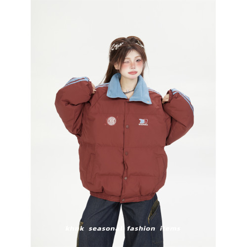 刺綉加厚保暖寬松紅色棉服女2025新款冬季美式高街棉衣麵包服棉襖 刺綉加厚保暖寬松紅色棉服女2025新款冬季美式高街棉衣麵包服棉襖