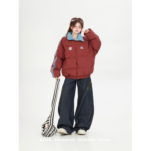 刺綉加厚保暖寬松紅色棉服女2025新款冬季美式高街棉衣麵包服棉襖 刺綉加厚保暖寬松紅色棉服女2025新款冬季美式高街棉衣麵包服棉襖