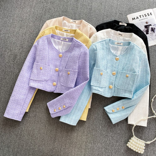 小香風金屬釦粗花呢外套女春秋季新款時尚氣質名媛短款高級感上衣 小香風金屬釦粗花呢外套女春秋季新款時尚氣質名媛短款高級感上衣