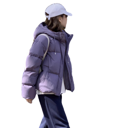 小個子短款連帽復古紫色棉衣外套女2025冬季新款保暖麵包服棉服