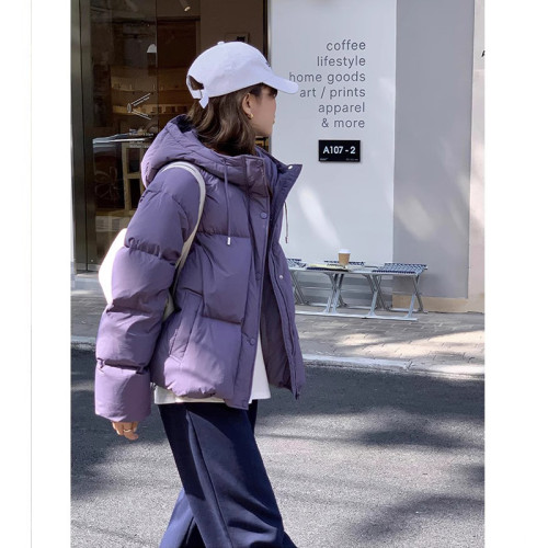小個子短款連帽復古紫色棉衣外套女2025冬季新款保暖麵包服棉服 小個子短款連帽復古紫色棉衣外套女2025冬季新款保暖麵包服棉服