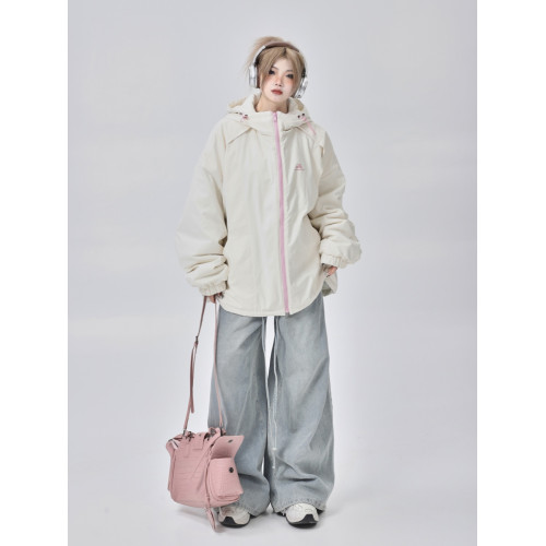 美式復古寬松白色夾棉沖鋒衣棉服外套女冬季2025新款連帽棉衣 美式復古寬松白色夾棉沖鋒衣棉服外套女冬季2025新款連帽棉衣