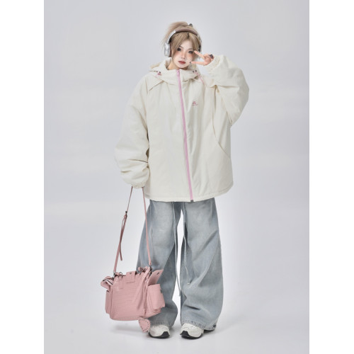 美式復古寬松白色夾棉沖鋒衣棉服外套女冬季2025新款連帽棉衣 美式復古寬松白色夾棉沖鋒衣棉服外套女冬季2025新款連帽棉衣