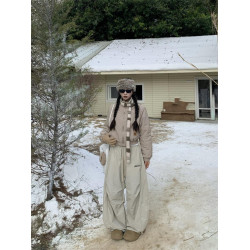 195大喜 美式復古立領短款棉服外套女冬季小衆顯瘦百搭麵包服棉衣