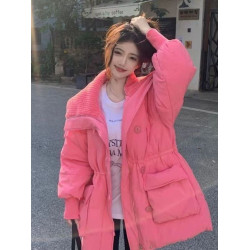 韓版咖啡色羽絨棉衣棉服女冬季微胖穿搭大翻領加厚中長款棉襖外套