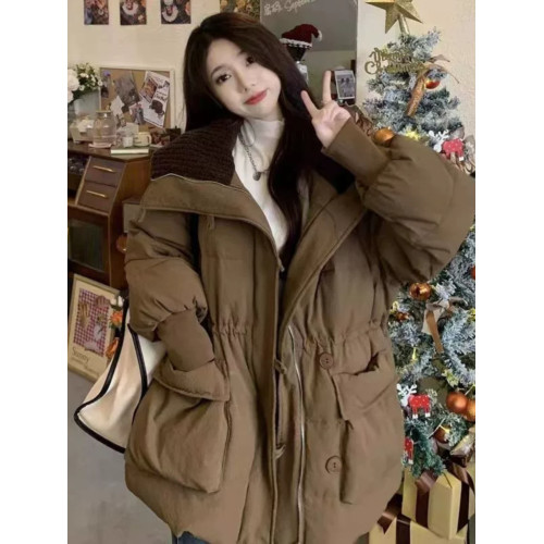 韓版咖啡色羽絨棉衣棉服女冬季微胖穿搭大翻領加厚中長款棉襖外套 韓版咖啡色羽絨棉衣棉服女冬季微胖穿搭大翻領加厚中長款棉襖外套