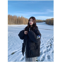 高級感版型超好看羽絨棉服冬女小個子中長款韓版寬松加厚連帽棉襖