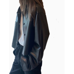 復古港味PU皮衣外套女2022春秋新款小個子寬松短款機車夾克上衣服