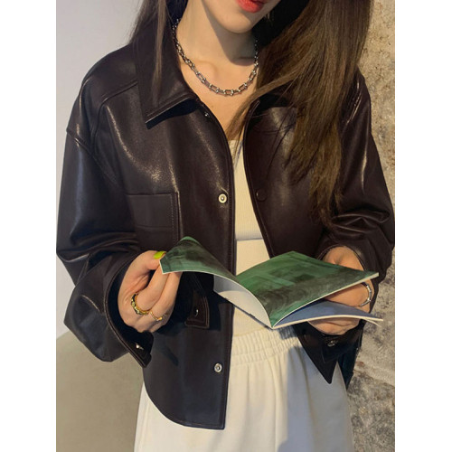 復古港味PU皮衣外套女2022春秋新款小個子寬松短款機車夾克上衣服 復古港味PU皮衣外套女2022春秋新款小個子寬松短款機車夾克上衣服