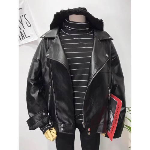 pu皮衣女春秋BF風帥氣機車皮夾克寬松大翻領長袖開衫加絨皮衣外套 pu皮衣女春秋BF風帥氣機車皮夾克寬松大翻領長袖開衫加絨皮衣外套