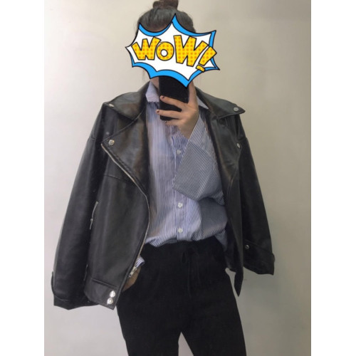 pu皮衣女春秋BF風帥氣機車皮夾克寬松大翻領長袖開衫加絨皮衣外套 pu皮衣女春秋BF風帥氣機車皮夾克寬松大翻領長袖開衫加絨皮衣外套