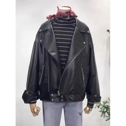 pu皮衣女春秋BF風帥氣機車皮夾克寬松大翻領長袖開衫加絨皮衣外套 pu皮衣女春秋BF風帥氣機車皮夾克寬松大翻領長袖開衫加絨皮衣外套