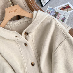 秋冬粉色外套開衫毛衣上衣女外搭寬松顯瘦溫柔風軟糯甜美連帽大衣