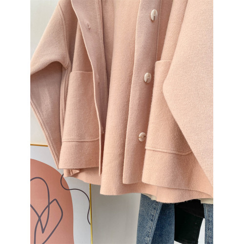 秋冬粉色外套開衫毛衣上衣女外搭寬松顯瘦溫柔風軟糯甜美連帽大衣