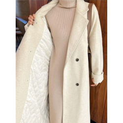 高級感西裝毛呢外套女中長款2023新款秋冬季時尚寬松夾棉加厚大衣