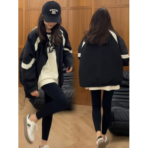黑白撞色拼接加棉服外套女歐貨2025春秋新款高級感薄款防風沖鋒衣 黑白撞色拼接加棉服外套女歐貨2025春秋新款高級感薄款防風沖鋒衣