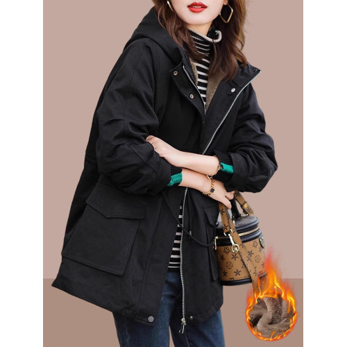 中長款派克棉服女士2025冬季新款時尚大碼加絨加厚開衫夾棉衣外套 中長款派克棉服女士2025冬季新款時尚大碼加絨加厚開衫夾棉衣外套