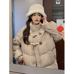 中長款棉服女秋冬季2025新款韓系棉衣小個子加厚外套牛角釦棉襖