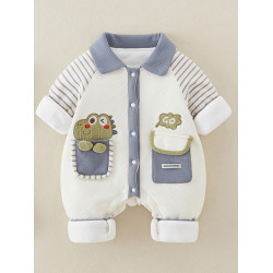 新生嬰兒衣服秋冬裝連體衣男寶寶韓版帥氣卡通薄棉外出保暖爬爬服