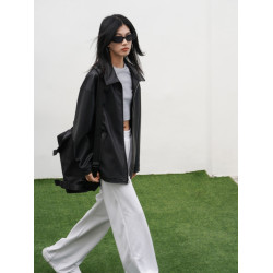 2023新款皮衣外套女港風寬松休閒簡約酷帥黑色pu皮夾克秋季流行