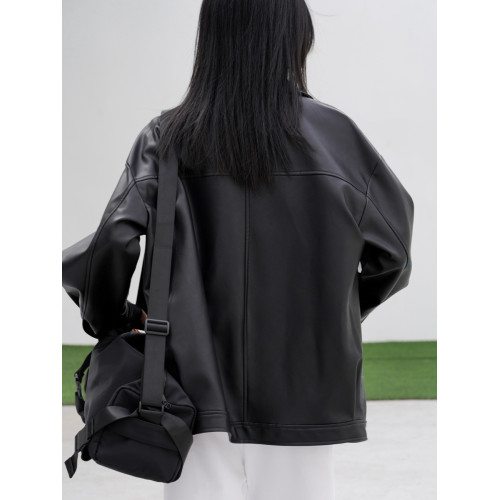 2023新款皮衣外套女港風寬松休閒簡約酷帥黑色pu皮夾克秋季流行 2023新款皮衣外套女港風寬松休閒簡約酷帥黑色pu皮夾克秋季流行