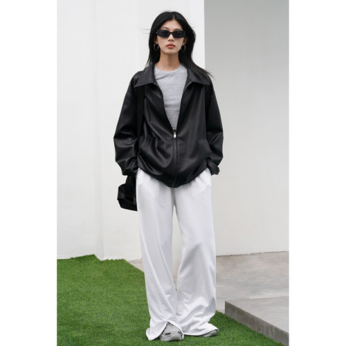 2023新款皮衣外套女港風寬松休閒簡約酷帥黑色pu皮夾克秋季流行 2023新款皮衣外套女港風寬松休閒簡約酷帥黑色pu皮夾克秋季流行