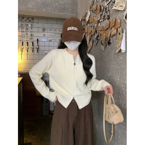 小香風黑色雙拉鍊毛衣外套女秋冬加厚外搭短款針織開衫打底上衣潮 小香風黑色雙拉鍊毛衣外套女秋冬加厚外搭短款針織開衫打底上衣潮