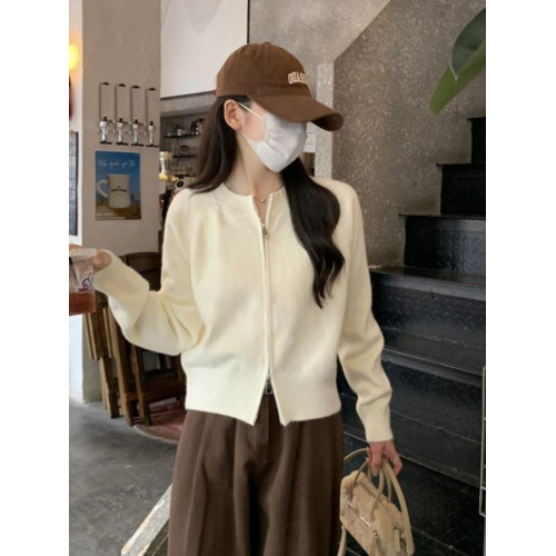 小香風黑色雙拉鍊毛衣外套女秋冬加厚外搭短款針織開衫打底上衣潮 小香風黑色雙拉鍊毛衣外套女秋冬加厚外搭短款針織開衫打底上衣潮