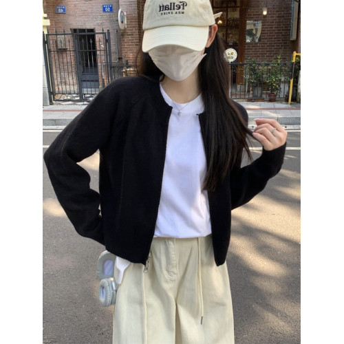 小香風黑色雙拉鍊毛衣外套女秋冬加厚外搭短款針織開衫打底上衣潮 小香風黑色雙拉鍊毛衣外套女秋冬加厚外搭短款針織開衫打底上衣潮