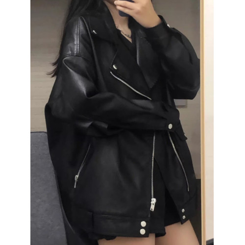 美拉德黑色PU皮衣外套女2024新款秋冬美式復古棉服夾棉寬松皮夾克 美拉德黑色PU皮衣外套女2024新款秋冬美式復古棉服夾棉寬松皮夾克