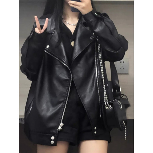 美拉德黑色PU皮衣外套女2024新款秋冬美式復古棉服夾棉寬松皮夾克 美拉德黑色PU皮衣外套女2024新款秋冬美式復古棉服夾棉寬松皮夾克