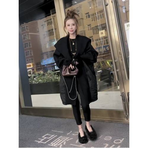 網紅冬季新款設計感慵懶風棉衣復古盤釦拼接針織中長款加厚外套女 網紅冬季新款設計感慵懶風棉衣復古盤釦拼接針織中長款加厚外套女