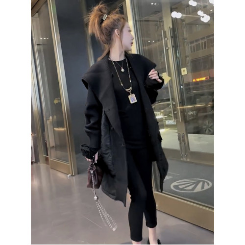 網紅冬季新款設計感慵懶風棉衣復古盤釦拼接針織中長款加厚外套女 網紅冬季新款設計感慵懶風棉衣復古盤釦拼接針織中長款加厚外套女