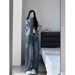 藍色毛衣外套女針織開衫軟糯復古國潮牌秋季外穿拉鍊上衣通勤衛衣