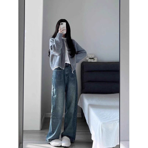 藍色毛衣外套女針織開衫軟糯復古國潮牌秋季外穿拉鍊上衣通勤衛衣 藍色毛衣外套女針織開衫軟糯復古國潮牌秋季外穿拉鍊上衣通勤衛衣