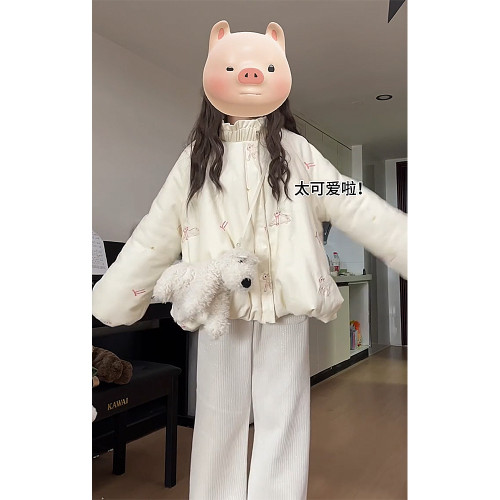 刺綉小羊棉服女外套秋冬季小個子立領寬松甜美學院風加絨加厚棉襖 刺綉小羊棉服女外套秋冬季小個子立領寬松甜美學院風加絨加厚棉襖
