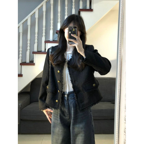 黑色小香風外套女chic早春美拉德穿搭法式氣質高級感短款開衫上衣 黑色小香風外套女chic早春美拉德穿搭法式氣質高級感短款開衫上衣