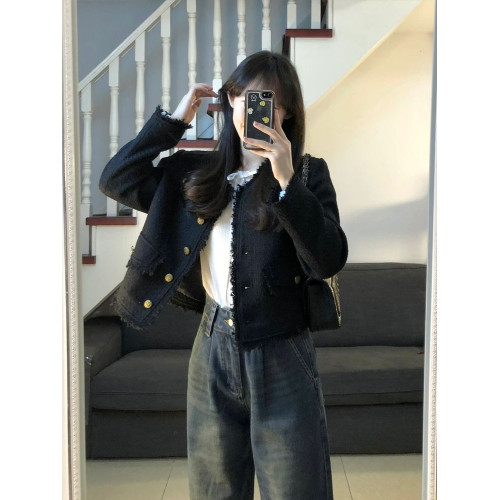 黑色小香風外套女chic早春美拉德穿搭法式氣質高級感短款開衫上衣 黑色小香風外套女chic早春美拉德穿搭法式氣質高級感短款開衫上衣