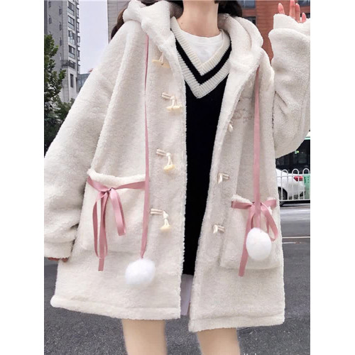 秋冬日系學院風可愛小熊羊羔毛外套寬松溫柔女冬裝新款加絨加厚 秋冬日系學院風可愛小熊羊羔毛外套寬松溫柔女冬裝新款加絨加厚