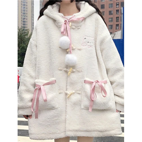 秋冬日系學院風可愛小熊羊羔毛外套寬松溫柔女冬裝新款加絨加厚 秋冬日系學院風可愛小熊羊羔毛外套寬松溫柔女冬裝新款加絨加厚