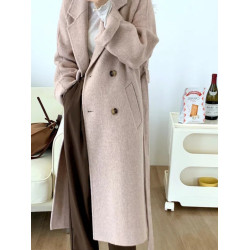 2024秋冬新款經典雙排釦毛呢外套中長款呢子大衣女