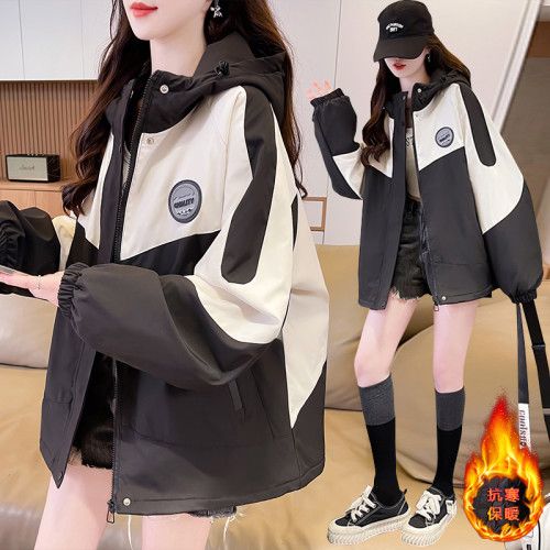 夾棉加厚沖鋒衣外套少女秋冬2025新款初高中學生小衆潮牌休閒棉服 夾棉加厚沖鋒衣外套少女秋冬2025新款初高中學生小衆潮牌休閒棉服