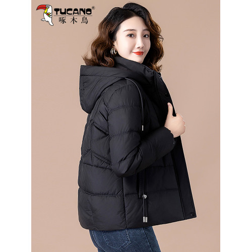 啄木鳥連帽短款棉衣女冬季2025新款加厚保暖中年媽媽羽絨棉服外套 啄木鳥連帽短款棉衣女冬季2025新款加厚保暖中年媽媽羽絨棉服外套