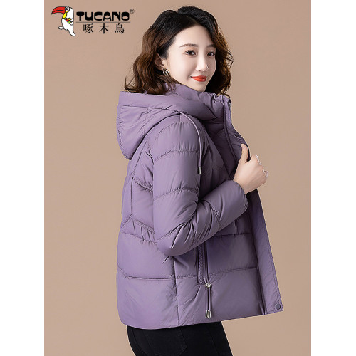 啄木鳥連帽短款棉衣女冬季2025新款加厚保暖中年媽媽羽絨棉服外套 啄木鳥連帽短款棉衣女冬季2025新款加厚保暖中年媽媽羽絨棉服外套