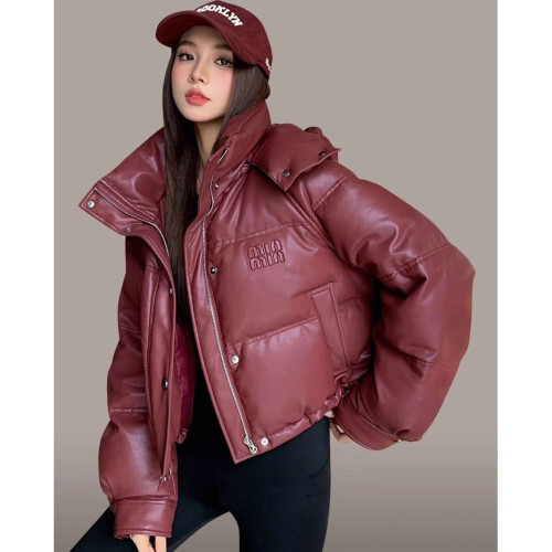 PU皮羽絨棉服女短款2025冬時尚加厚寬松連帽免洗皮衣襖子棉衣外套 PU皮羽絨棉服女短款2025冬時尚加厚寬松連帽免洗皮衣襖子棉衣外套