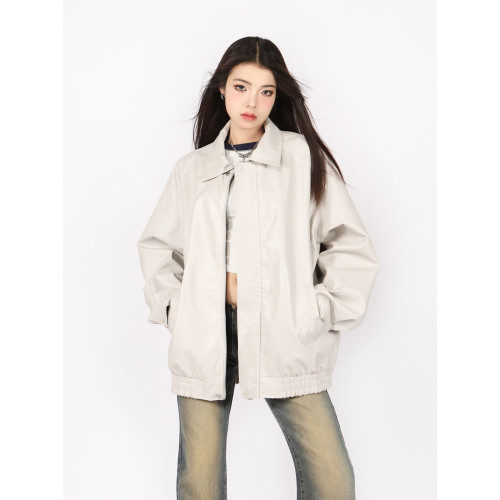 BIGGOLD棕色皮衣外套女秋季棉服夾棉機車翻領美式復古PU情侶夾克 BIGGOLD棕色皮衣外套女秋季棉服夾棉機車翻領美式復古PU情侶夾克