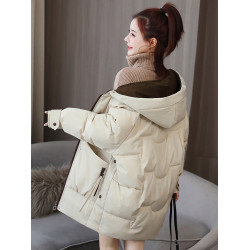 棉襖女中長款韓版修身顯瘦連帽棉衣2025冬季新款加厚大碼寬松棉服