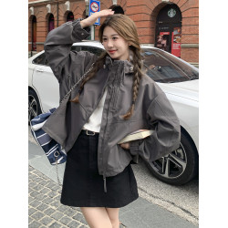 美拉德灰色沖鋒衣加棉外套女春秋2025新款小個子夾棉工裝爆款棉服