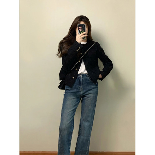 法式黑色小香風外套女秋季韓系短款高級感秋冬名媛小個子夾克上衣 法式黑色小香風外套女秋季韓系短款高級感秋冬名媛小個子夾克上衣