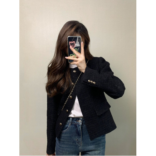 法式黑色小香風外套女秋季韓系短款高級感秋冬名媛小個子夾克上衣 法式黑色小香風外套女秋季韓系短款高級感秋冬名媛小個子夾克上衣